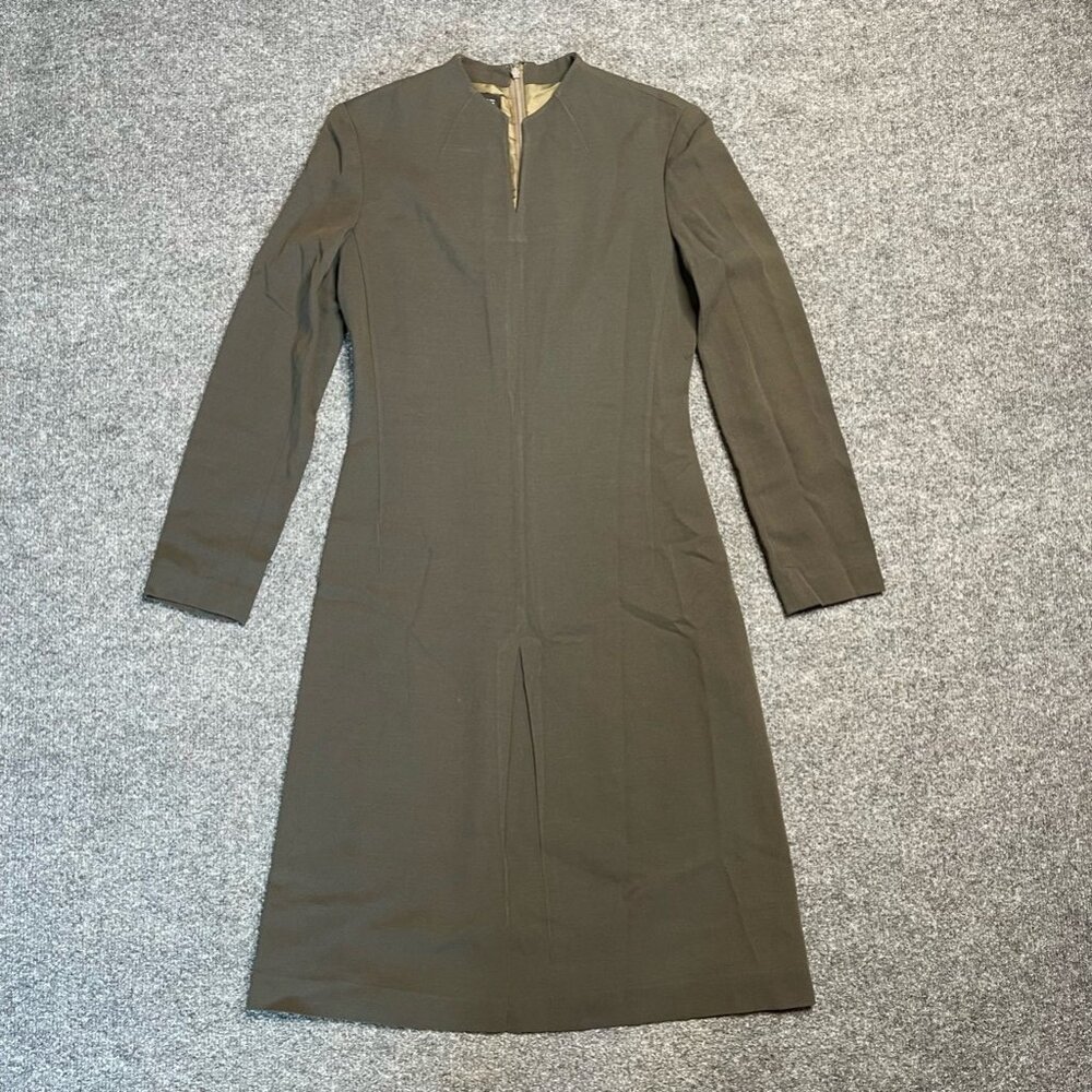 MICHAA Womens A Line Dress Green Olive Notch Neck Long Sleeve Zipper Modest XL